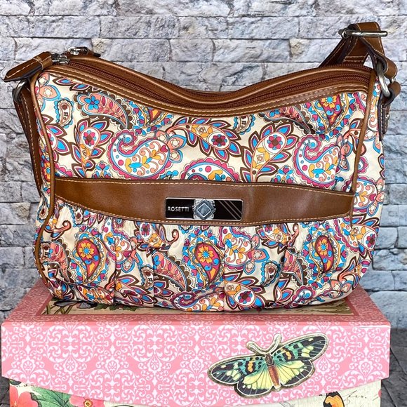Rosetti Handbags - Rosetti Paisley Print Shoulder Bag Adjustable Strap with Faux Leather Trim